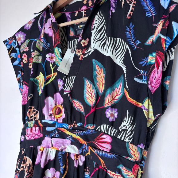 NWT Anthropologie Maeve Flora & Fauna Black Animal Print Floral Size 8 Dress - Picture 6 of 7
